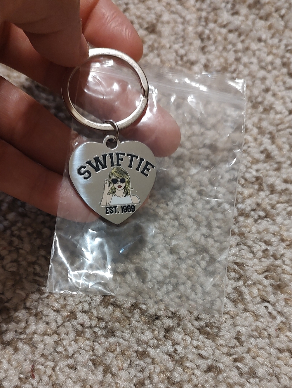 Taylor Swift Heart Keychain Charm - Silver with Black and Green Accent